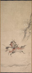 17世紀の馬に乗ったサムライ。 作： Kusumi Morikage