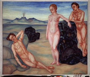 夢。 Kuzma Sergeevich Petrov Vodkin (Petrov-Vodkin) (Kouzma Petrov Vodkin) (Petrov-Vodkin) (1878-1939)、キャンバスに油彩による絵画 作： Kuzma Sergeevich Petrov Vodkin