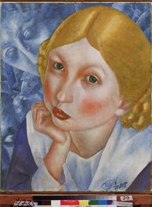 リアの似顔絵。 Kuzma Sergeyevich Petrov Vodkin (Petrov-Vodkin) (Kouzma Petrov Vodkin) (Petrov-Vodkin) (1878-1939)、キャンバスに油彩による絵画 作： Kuzma Sergeevich Petrov Vodkin