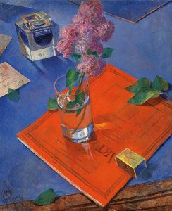 ライラックのある静物、1928年。 作： Kuzma Sergeevich Petrov Vodkin