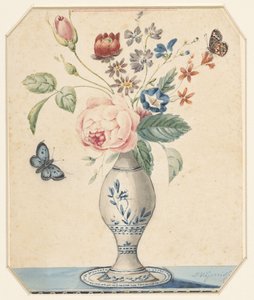 花と青い蝶の花瓶 作： L.W. Garrison