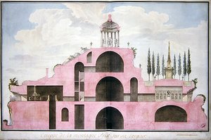 理性の祭典を記念した人工の山のプロジェクトの断面図 ボルドーの公共庭園に設置される理性の祭典を記念した人工の山のプロジェクトの断面図 作： L. Dutourd