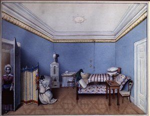 「寝室で」L. ハーン作水彩画 (19 世紀) 1835 A. プーシキン記念美術館、サンクトペテルブルク