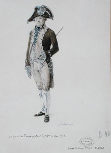 1776年の制服を着たフランス領事（紙にペン、ウォッシュ）