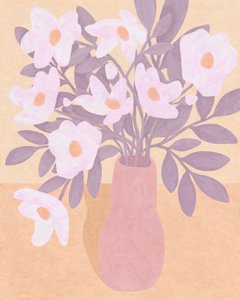ピンクの花瓶の花、2023年（デジタル） 作： Lady Ann de Borja
