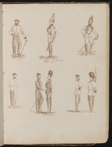 「ライフガード」と刻まれた制服を着た立っている兵士の8つの研究 作： Lady Butler