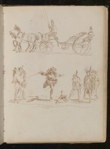 シルクハットとエポレットを馬車に乗せた正装の将校、6人の地中海の兵士と犬の研究 作： Lady Butler