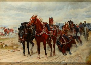 1882年頃の王立馬砲兵チームの活動中の患者ヒーローズ 作： Lady Butler