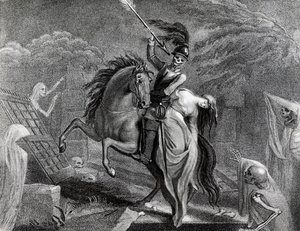 死と共にあるレノーレ、ゴットフリート・アウグストゥス・バーガー（1747-1794）の詩「レノーレ」の挿絵、ダイアナ・ボークラーク（1734-1808）がハーディング・ポール・モール社から出版された1796年版のために描いたもの。