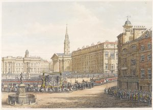 1852年11月18日、マンション・ハウスを通過するウェリントン公爵の国葬の葬送車と行列 作： Lady Emily Drummond