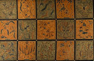 インドネシア、ジャワ島、スラカルタの伝統的なチェック柄のバティック ,詳細 作： Amadeo (after) Modigliani