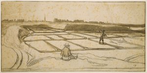 ル・クロワジックでの塩採り、1645年（紙にチョーク、ペン、ブラシ） 作： Lambert Doomer