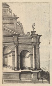 シリーズ「Ruinarum variarum fabricaru...」のモニュメント [Templum of Mercury] の部分図、1554 年。 作： Lambert Suavius