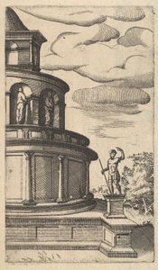 シリーズ「Ruinarum variarum fabrica...」の建物 [Sepulchrum Adriani] の部分図、1554 年。 作： Lambert Suavius