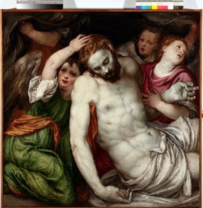 天使のいるピエタ ランベルト・スーストリ（1515-1584）作 16世紀 日 83x84 cm Musei di Strada Nuova Genes 作： Lambert Sustris
