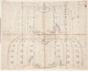 フレデリクスボー城、謁見の間。 ドームの天井装飾の 2 つの異なる下書き 作： Lambert van Haven