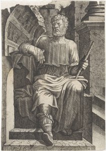 遺跡の前に座っているローマの将軍