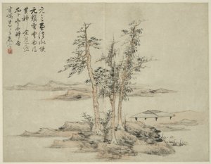 古代の巨匠のスタイルの風景：Ni Zan（1301-1374）、Cao Zhibo（1272-1355）の後 作： Lan Ying