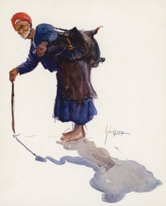 エジプトの人々水の運び屋、サッカ（カラーリトグラフ） 作： Lance Thackeray