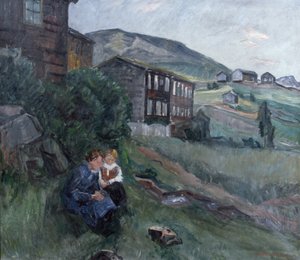 Gudbrandsdalen から、風景の中の女性と子供