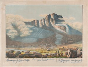 Kangerdluarssunguakの近くの谷から見たKingitorssuak、グリーンランド、1863年。 作： Lars Møller
