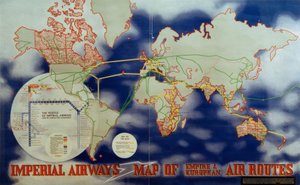 帝国とヨーロッパの航空路の帝国航空路地図