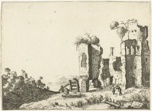 廃墟の前で棒にもたれる男 古代ローマの建物のある風景（シリーズタイトル） 作： Laurens Barata