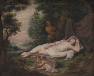 男に見守られて眠るニンフ 作： Laurentius de Neter