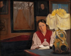ランプライトによる芸術家の妻、1898年。 作： Laurits Andersen Ring