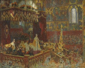 モスクワでの皇帝ニコライ 2 世の戴冠式。 スケッチ 作： Laurits Regner Tuxen