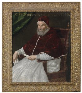 教皇グレゴリウス13世の肖像、4分の3の長さ、着席 作： Lavinia Fontana