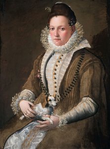 犬を連れた婦人の肖像 作： ラビニア・フォンタナ