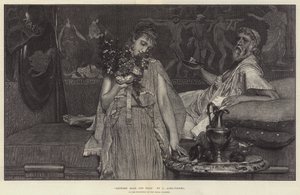 王立アカデミーの展覧会で、希望と恐怖の狭間で 作： Lawrence Alma Tadema