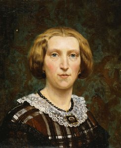 茶色と白のドレスと黒のショールを身に着けた、バスト丈の短いSientje Tademaの肖像、1860年
