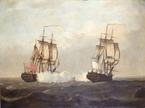 ピット号」と「セントルイス号」の交戦（1758年9月29日 作： Lawson Dunn