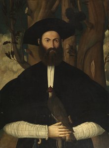 鷹とひげを生やした男、1500年頃