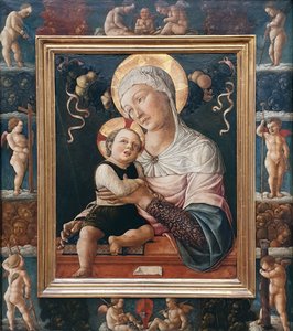 ドイツ語：幼子を連れたマリア、ケルブの聖母子像が描かれた額縁入り