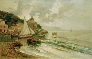 漁船が立ち並ぶ夏のアドリア海沿岸 作： Lazzaro Pasini