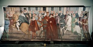 1574年、ジュネスの街でフランチェスコ・パチェコ枢機卿を案内するドージェ・ジャコモ・ドゥラッツォ・グリマルディ（フレスコ画）。
