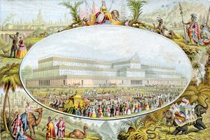 1851年、ロンドンのクリスタルパレスで大博覧会を開くために到着したビクトリア女王 作： Le Blond