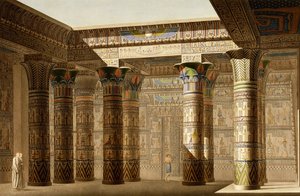フィラエ神殿の柱廊玄関、ヌビア、1809-1812年頃（色の彫刻） 作： Le Pere (after)