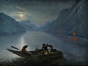 1824年、レマン湖のジュリーとサン・プルー。 作： Le Prince