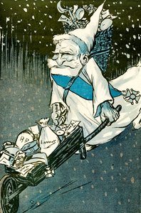 大きな子供たちのクリスマス - フランスのエミール・ルベ大統領がサンタクロースに扮し、大人たちへの贈り物を手押し車に乗せました。 1905. (リソ) 作： Leal de Camara