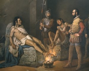 クアウテモックの拷問（1497-1525）1893（詳細）（キャンバスに油彩） 作： Leandro Izaguirre