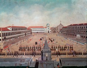 リオデジャネイロ王宮前広場の軍事パレード（ブラジル） 水彩画 レアンドロ・ジョアキム（1738-1798） 18世紀 リオデジャネイロ国立歴史博物館蔵 作： Leandro Joachim