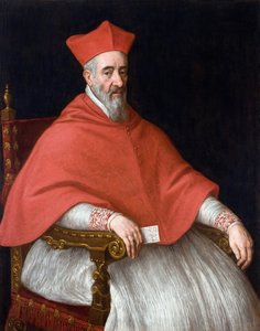 ジョヴァンニ・デルフィーノ枢機卿の肖像 (1545-1622) - レアンドロ・バッサーノ (1557-1622) の絵画、キャンバスに油彩 作： Leandro da Ponte Bassano
