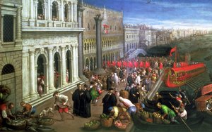 Riva degli Schiavoni、ヴェネツィア（キャンバスに油彩）（64549の詳細） 作： Leandro da Ponte Bassano