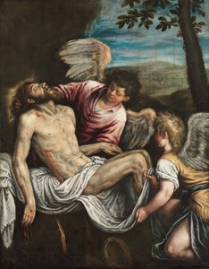 天使と死んだキリスト、c。 1580年（キャンバスに油彩） 作： Leandro da Ponte Bassano