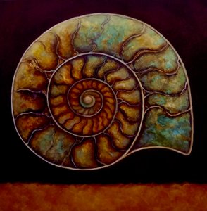 アンモナイトゴールドとブルゴーニュ、2021年（キャンバスに油彩） 作： Lee Campbell