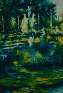 Folly 2002（oil on paper）トゥイッケナムの像と噴水 作： Lee Campbell